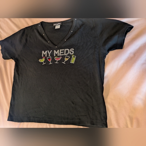 My Meds Funny Cocktail Rhinestone Graphic Tee Size Large - Picture 2 of 4